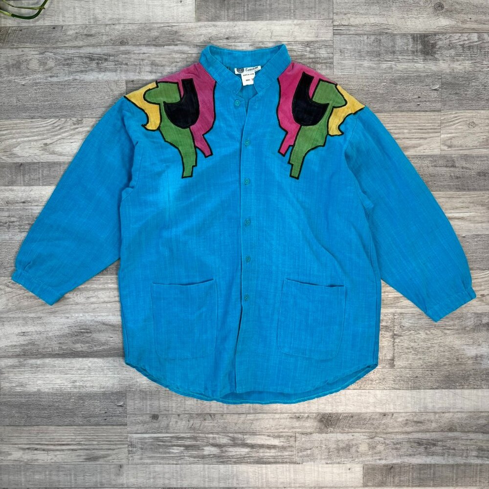 Victor Camarena Teal 100% Cotton Men's Button Front Shirt Size Medium F16